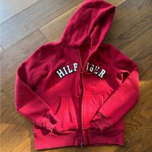 [Tommy Hilfiger] Red Logo Zip-Up Hoodie